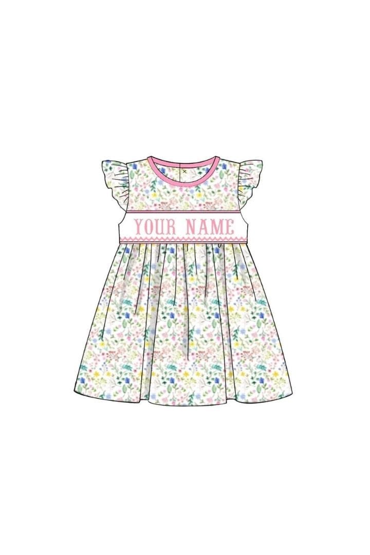 The Smocked Flamingo Pre-Order Hand Smocked Custom Name Floral Dress