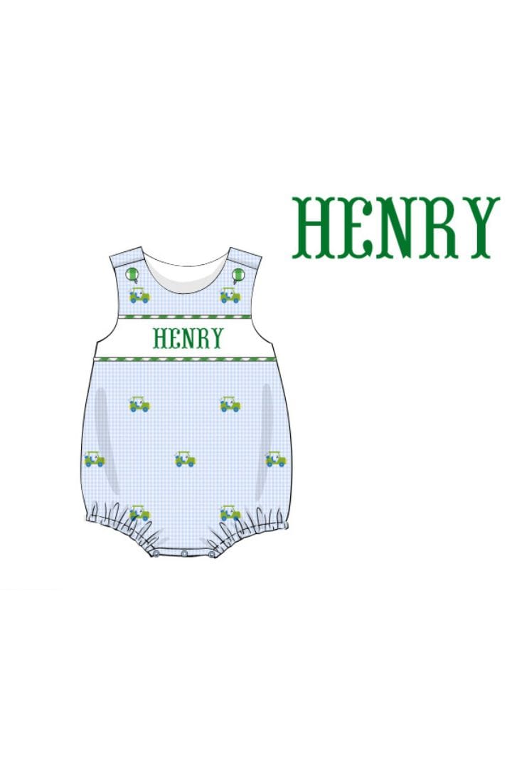 The Smocked Flamingo Pre-Order Hand Smocked Custom Name Golf Cart Bubble