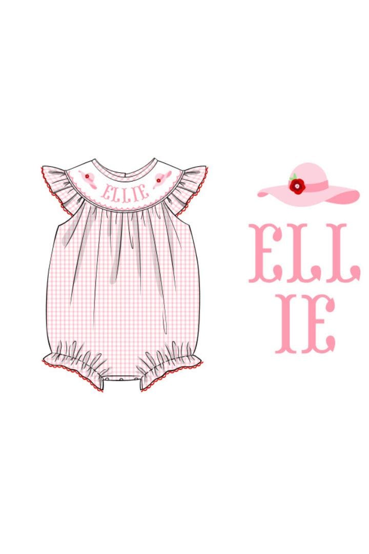 The Smocked Flamingo Pre-Order Hand Smocked Derby Hat Custom Name Bubble