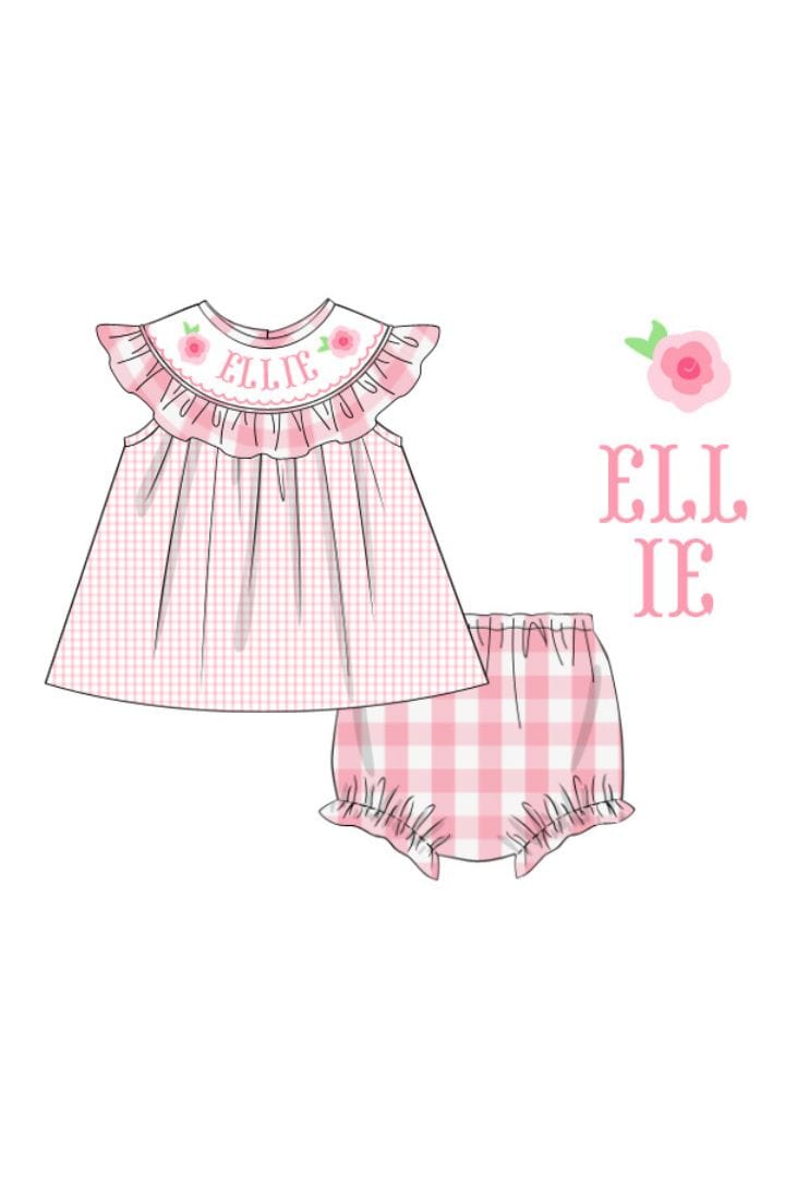 The Smocked Flamingo Pre-Order Hand Smocked Run for the Roses Derby Pink Gingham Set