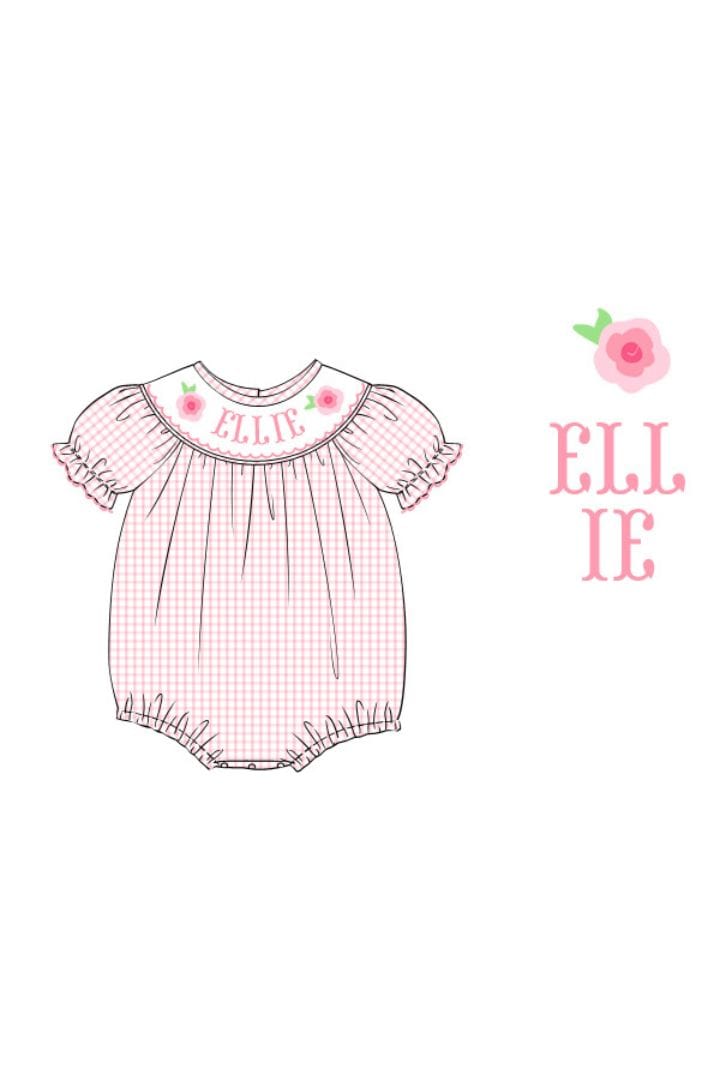 The Smocked Flamingo Pre-Order Hand Smocked Run for the Roses Derby Pink Windowpane Bubble