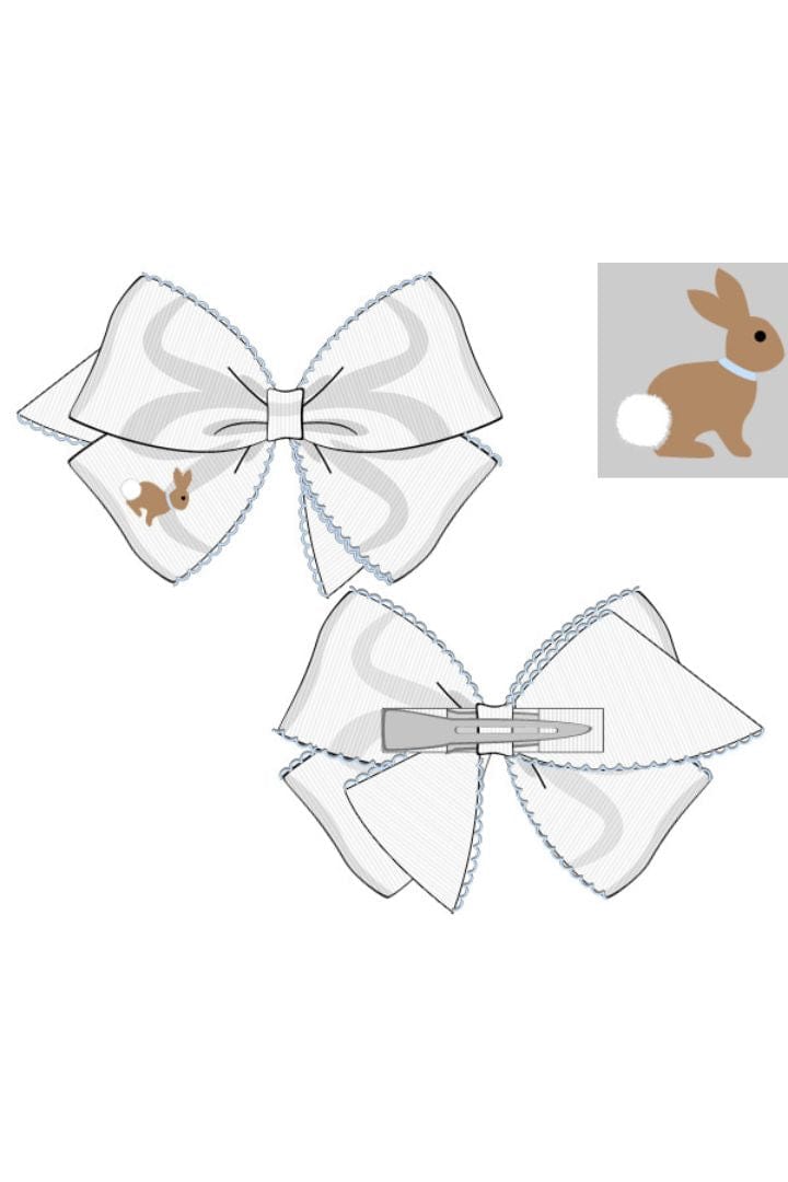The Smocked Flamingo Pre-Order Scalloped Edge Grosgrain Bow with Embroidered Bunny