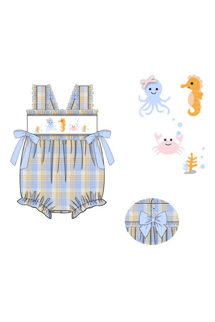The Smocked Flamingo Apparel & Accessories Pre-Order Smocked Ocean Creatures Plaid Bow Bubble