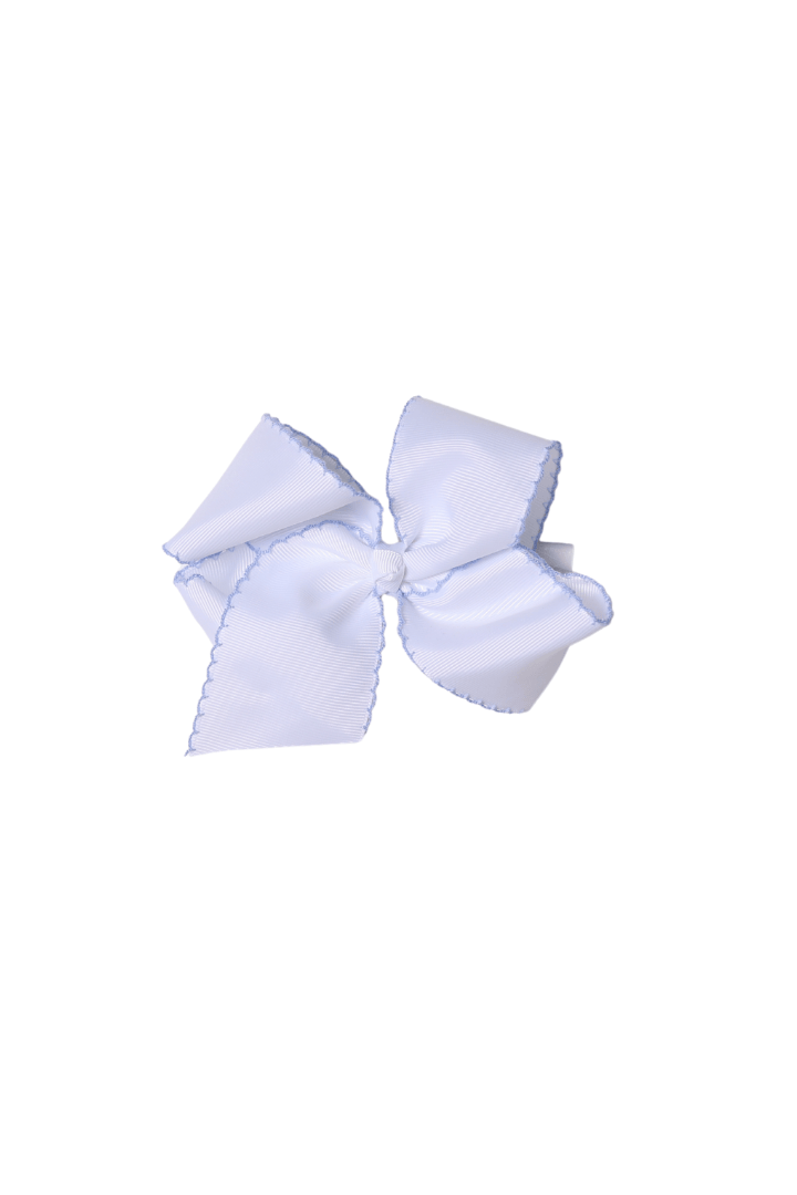The Smocked Flamingo Scalloped Edge Grosgrain Bow White/Blue