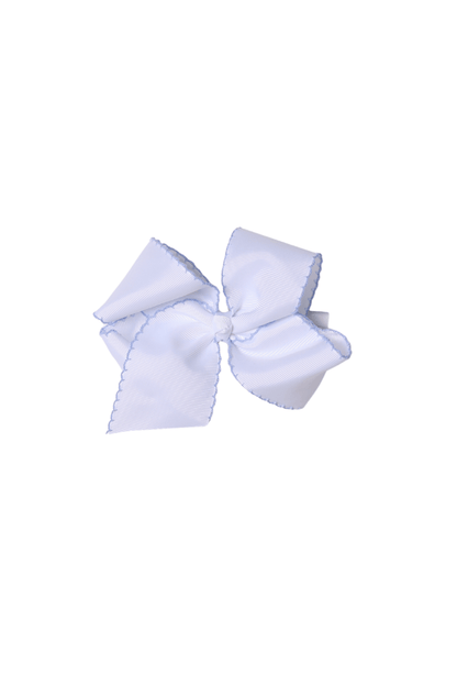 The Smocked Flamingo Scalloped Edge Grosgrain Bow White/Blue