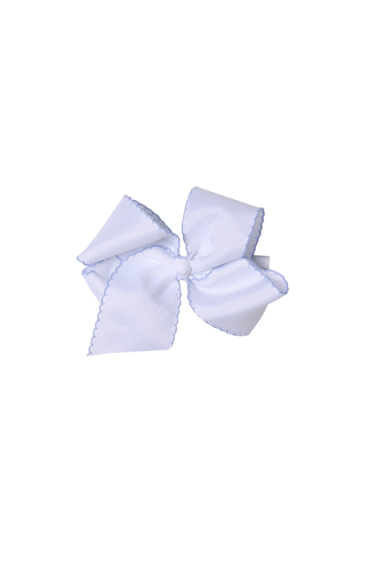The Smocked Flamingo Scalloped Edge Grosgrain Bow White/Blue