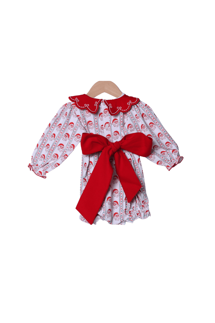 The Smocked Flamingo Apparel & Accessories Hand Embroidered Holly Jolly Santa Bow Bubble