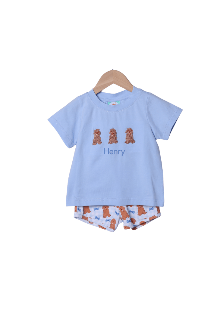 The Smocked Flamingo Apparel & Accessories French Knot Golden Doodle Short Set