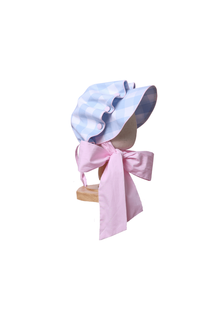 The Smocked Flamingo Apparel & Accessories Blue and Pink Buffalo Check Bonnet