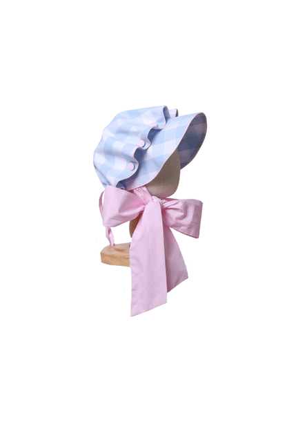 The Smocked Flamingo Apparel & Accessories Blue and Pink Buffalo Check Bonnet