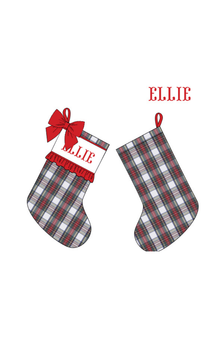 The Smocked Flamingo Apparel & Accessories Stocking / One Size Pre-Order Smocked Custom Name Red Tartan Plaid Trimmings