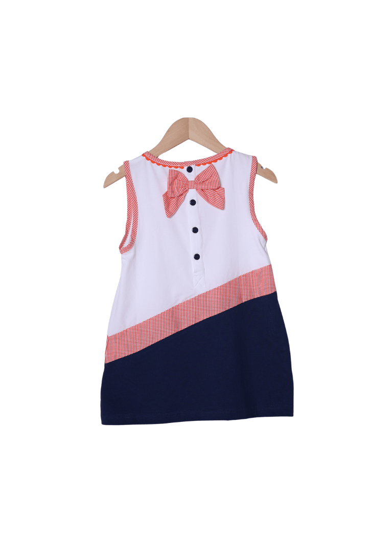 The Smocked Flamingo Apparel & Accessories Navy and Orange Embroidered Cheer Dress