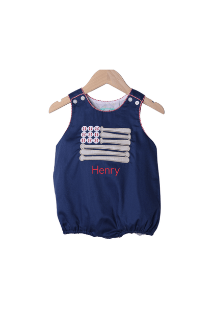 The Smocked Flamingo Apparel & Accessories Applique Stars and Strikes Baseball Blue Gingham Bubble