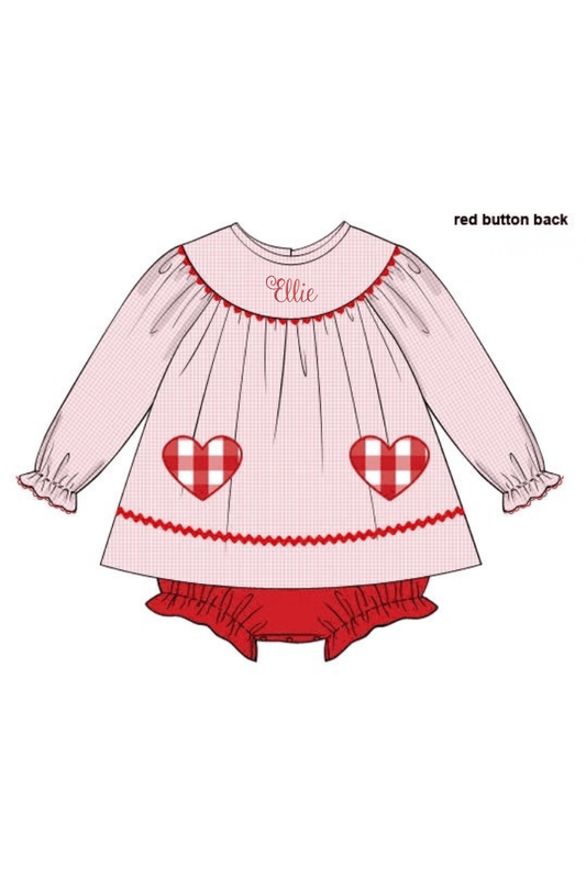 The Smocked Flamingo Apparel & Accessories Applique Hearts Pink Gingham/Red Buffalo Check Skirted Bubble