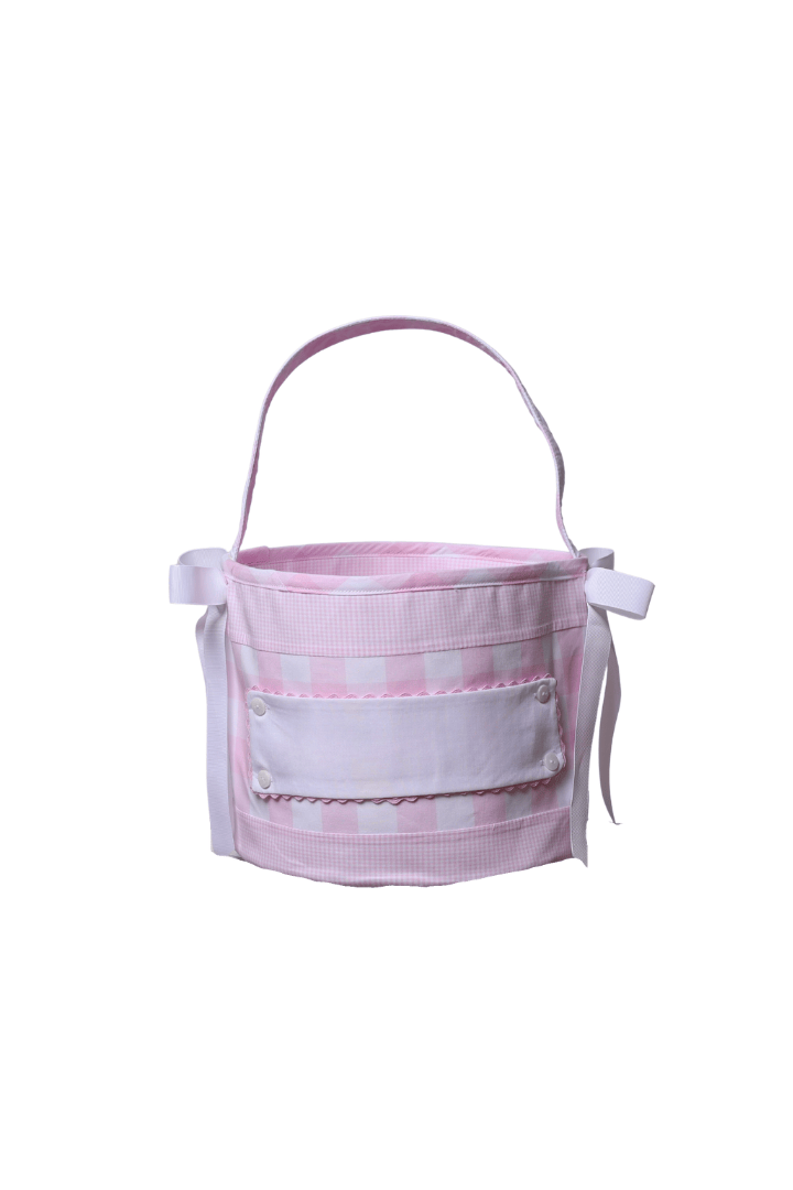 The Smocked Flamingo Embroidered Tab Interchangeable Big Sister Pink Gingham Treat Basket
