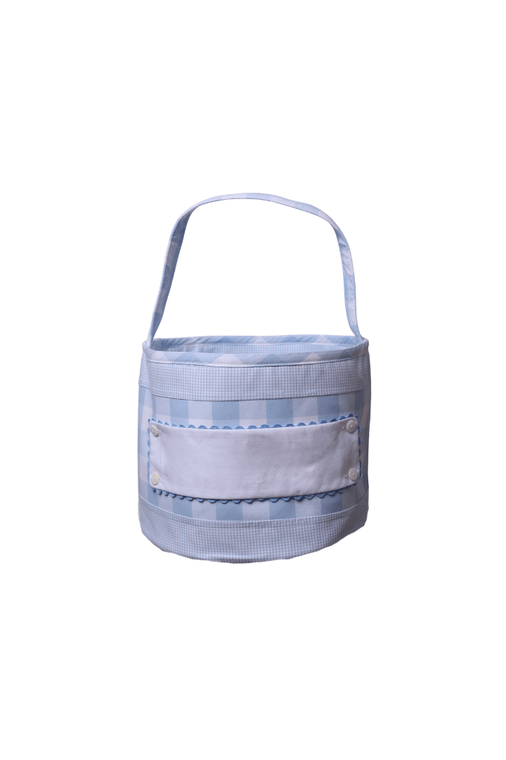 The Smocked Flamingo Embroidered Tab Interchangeable Big Brother Blue Gingham Treat Basket