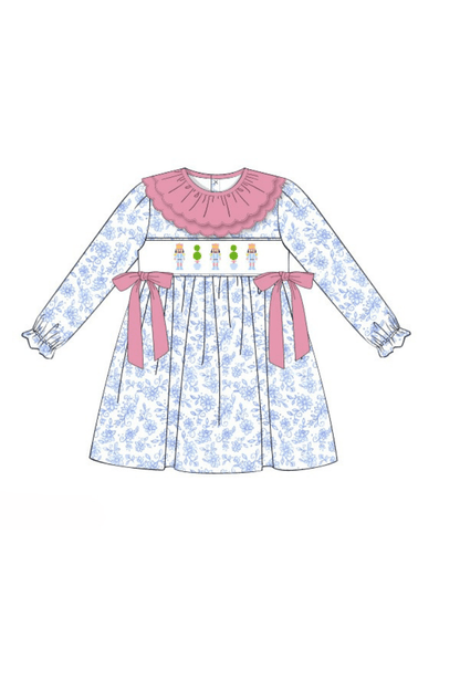 The Smocked Flamingo Apparel & Accessories 17-Pre-Order Smocked Nutcracker Blue Floral Dress