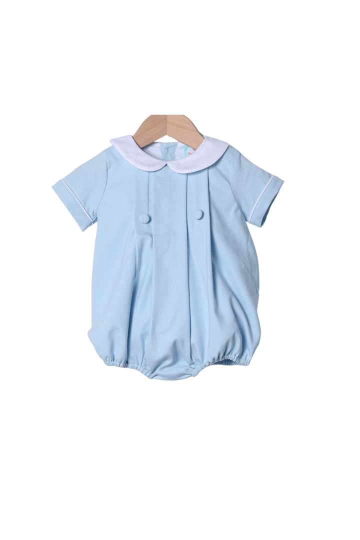 The Smocked Flamingo Apparel & Accessories 2 Tab Bullion Bunny Blue Linen Bubble