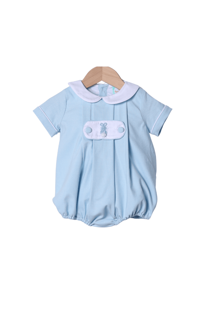 The Smocked Flamingo Apparel & Accessories 2 Tab Bullion Bunny Blue Linen Bubble