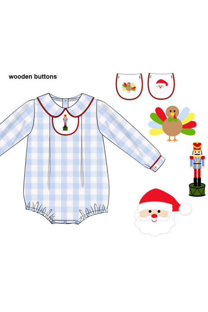 The Smocked Flamingo Apparel & Accessories 3-1 Interchangeable Holiday Blue Gingham BOY Bubble