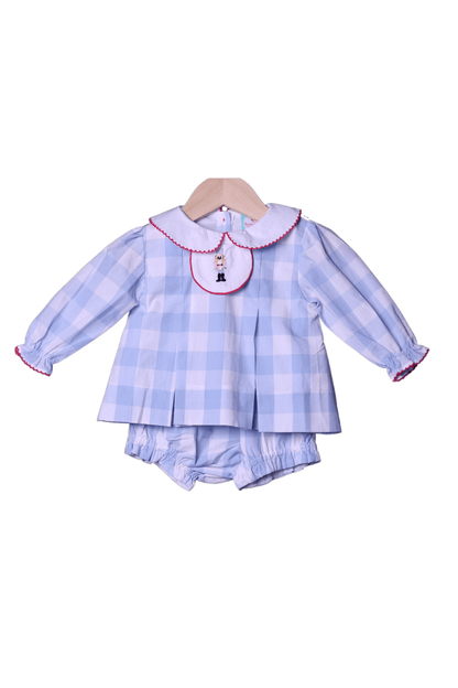 The Smocked Flamingo Apparel & Accessories 3-1 Interchangeable Holiday Blue/Pink Gingham Bloomer Set