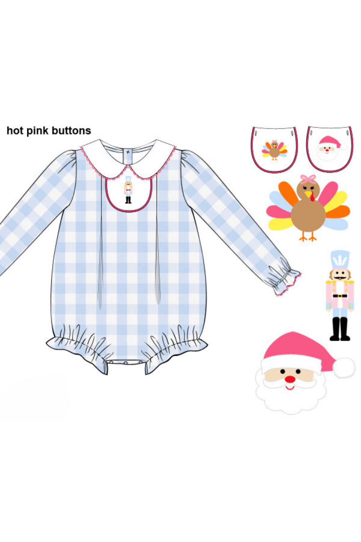 The Smocked Flamingo Apparel & Accessories 3-1 Interchangeable Holiday Blue/Pink Gingham Bubble