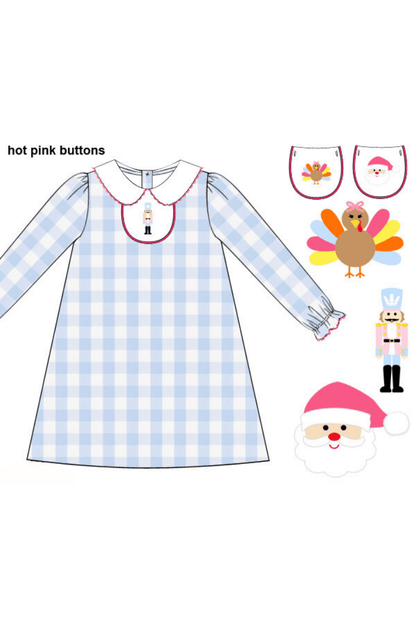 The Smocked Flamingo Apparel & Accessories 3-1 Interchangeable Holiday Blue/Pink Gingham Dress