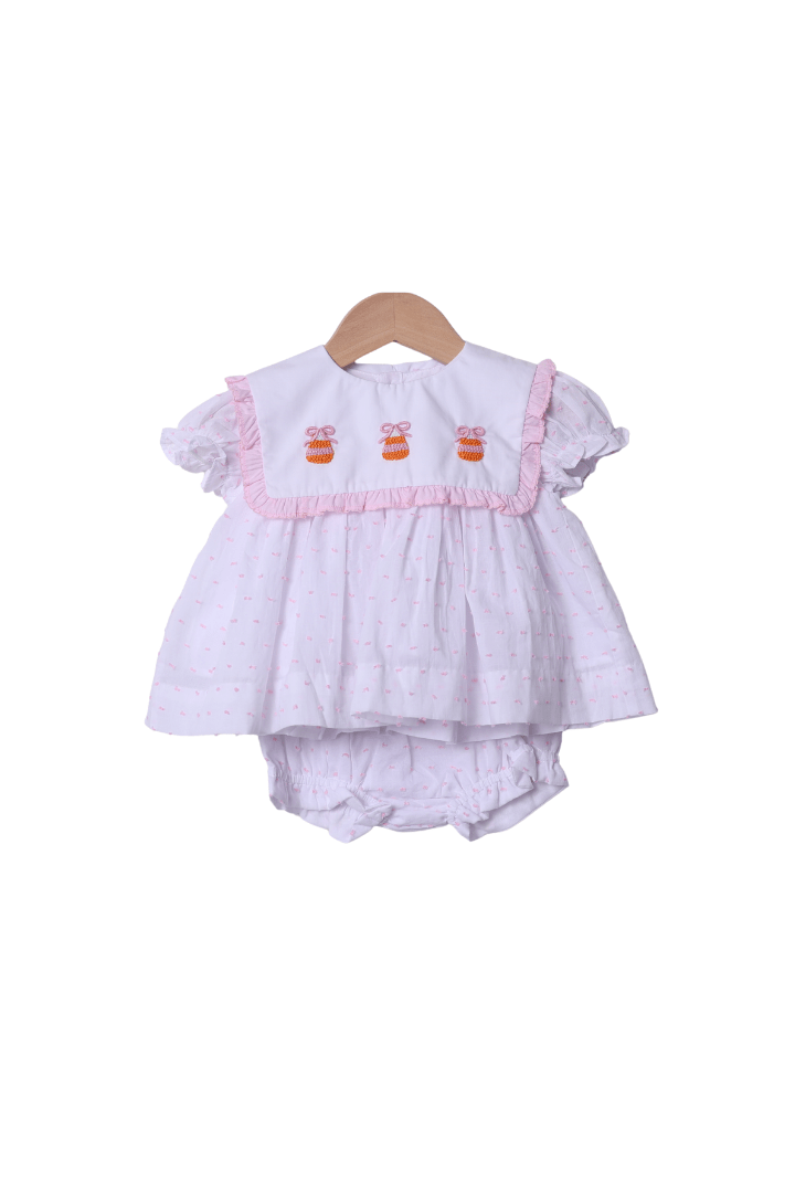 The Smocked Flamingo Apparel & Accessories 3 In 1 Interchangeable French Knot Fall Favorites Swiss Dot Bloomer Set