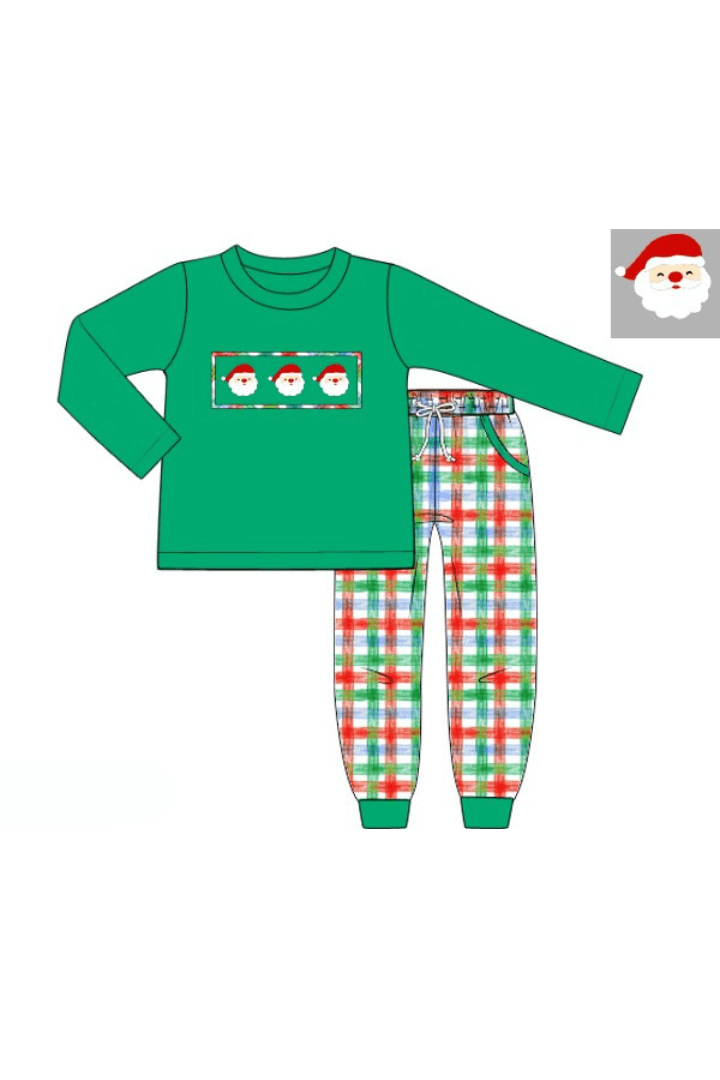 The Smocked Flamingo Apparel & Accessories 37-Pre-Order Smocked Santa Festive Plaid Jogger Set