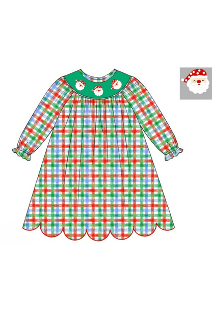 The Smocked Flamingo Apparel & Accessories 38-Pre-Order Smocked Santa Festive Plaid Bishop Dress