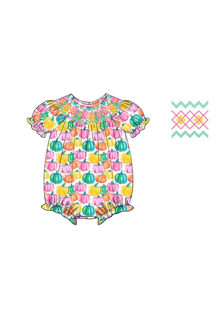 The Smocked Flamingo Apparel & Accessories 51 Pre-Order Smocked Heirloom Colorful Pumpkins Bubble