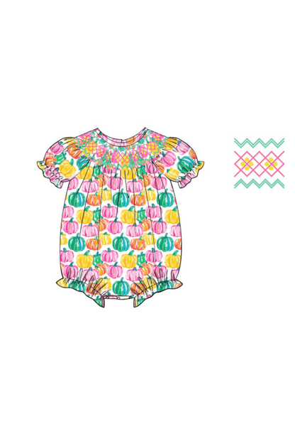 The Smocked Flamingo Apparel & Accessories 51 Pre-Order Smocked Heirloom Colorful Pumpkins Bubble