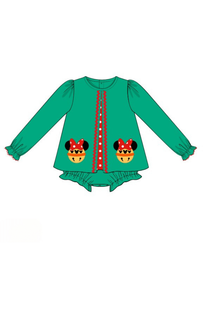 The Smocked Flamingo Apparel & Accessories 56-Pre-Order Applique Jingle Bell Mouse Skirted Bubble