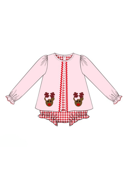 The Smocked Flamingo Apparel & Accessories 77-Pre-Order Applique Rudolph The Red  Nosed Reindeer Skirted Bubble