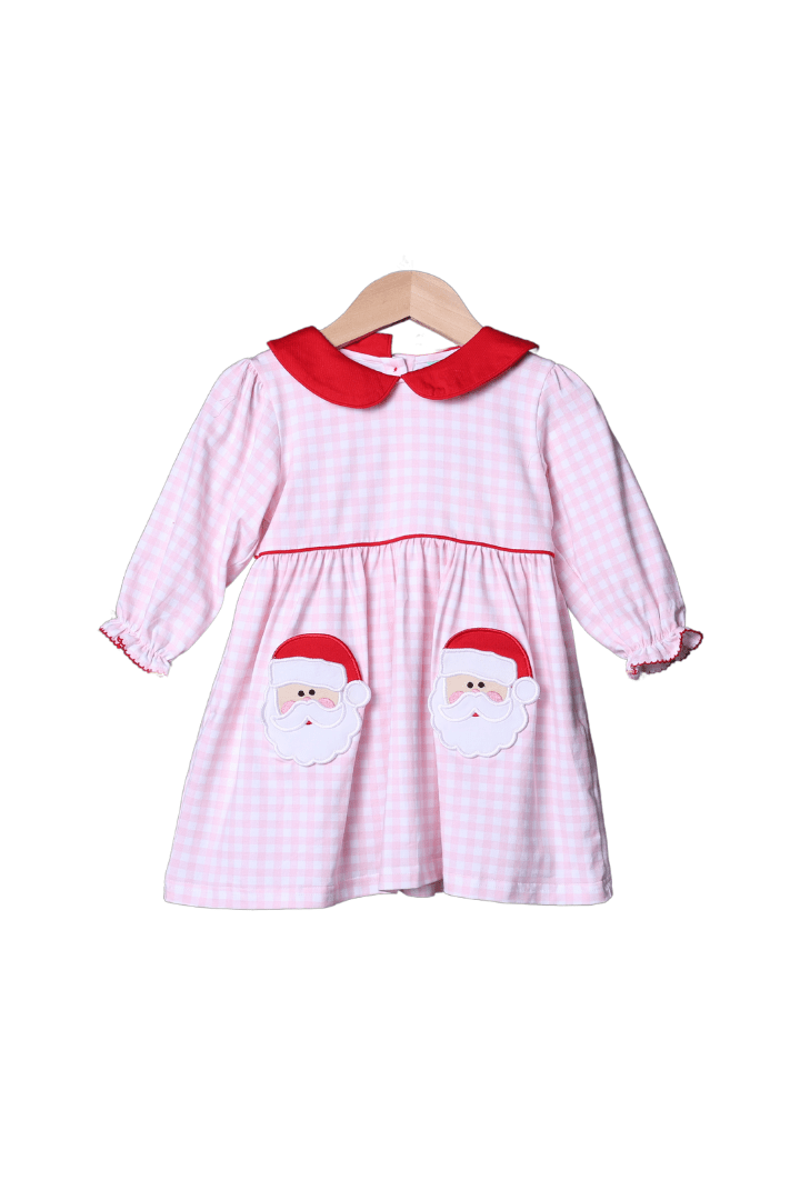 The Smocked Flamingo Apparel & Accessories 97 Pink Gingham Knit Santa Dress