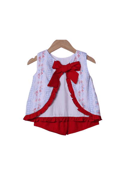 The Smocked Flamingo Apparel & Accessories All American Girl Red and Blue Short Set