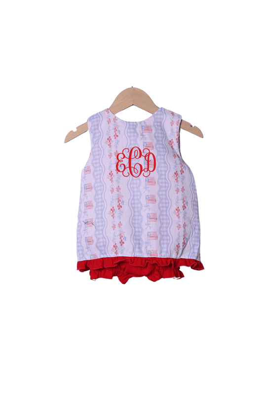The Smocked Flamingo Apparel & Accessories All American Girl Red and Blue Skirted Bubble