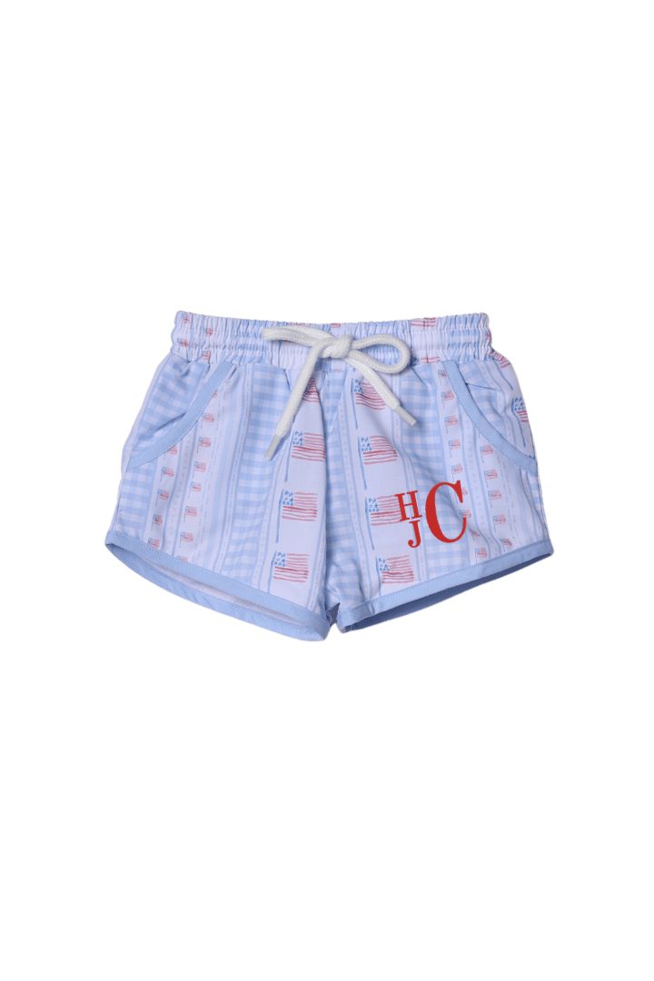 The Smocked Flamingo Apparel & Accessories American Flag Swim Trunks