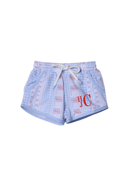 The Smocked Flamingo Apparel & Accessories American Flag Swim Trunks