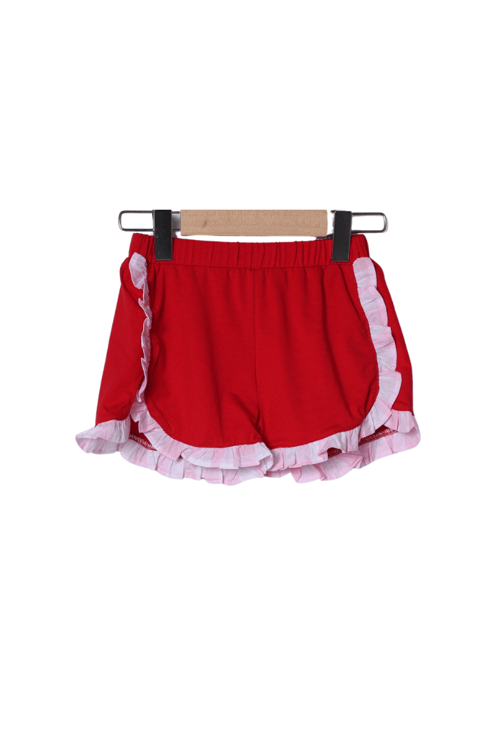 The Smocked Flamingo Apparel & Accessories Applique ABC Pink Buffalo Check Short Set