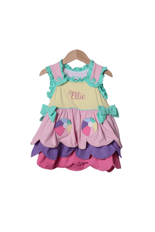 The Smocked Flamingo Apparel & Accessories Applique Beach Ball Color Block Dress