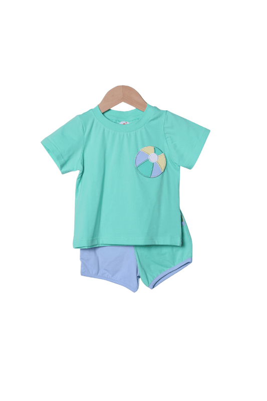 The Smocked Flamingo Apparel & Accessories Applique Beach Ball Color Block Short Set