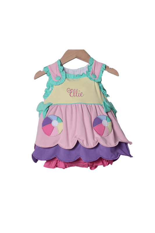 The Smocked Flamingo Apparel & Accessories Applique Beach Ball Color Block Skirted Bubble