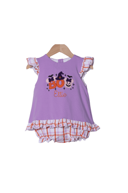 The Smocked Flamingo Apparel & Accessories Applique Boo Mouse Plaid/Purple Skirted Bubble