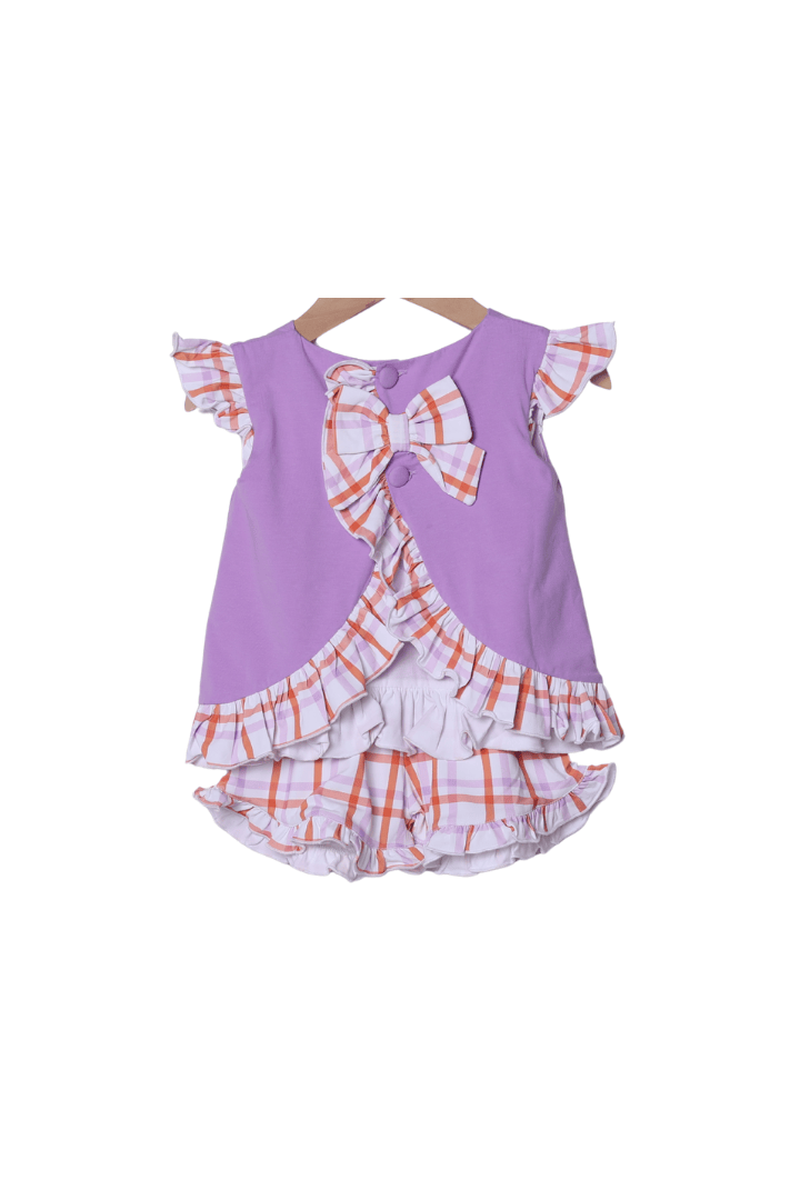 The Smocked Flamingo Apparel & Accessories Applique Boo Mouse Plaid/Purple Skirted Short Set