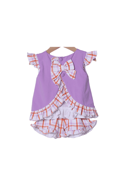 The Smocked Flamingo Apparel & Accessories Applique Boo Mouse Plaid/Purple Skirted Short Set