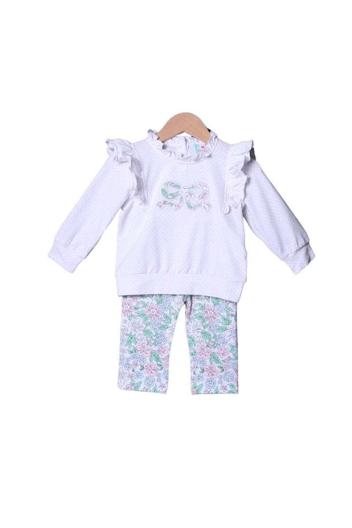 Knitted Cable Ruffle Growsuit - Flamingo Fleck