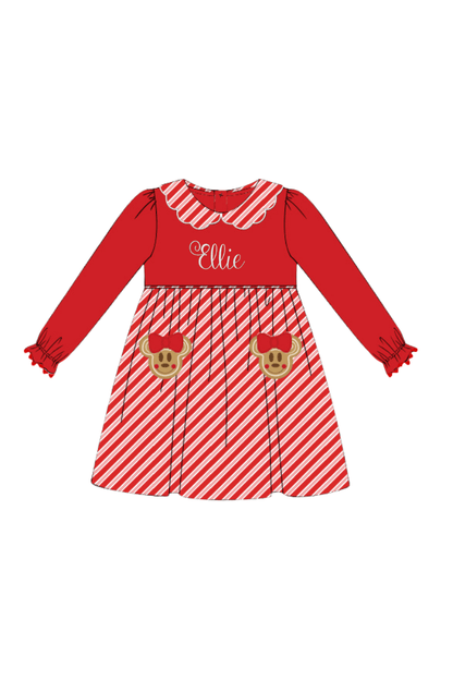 The Smocked Flamingo Apparel & Accessories Applique Candy Cane Gingerbread Dress