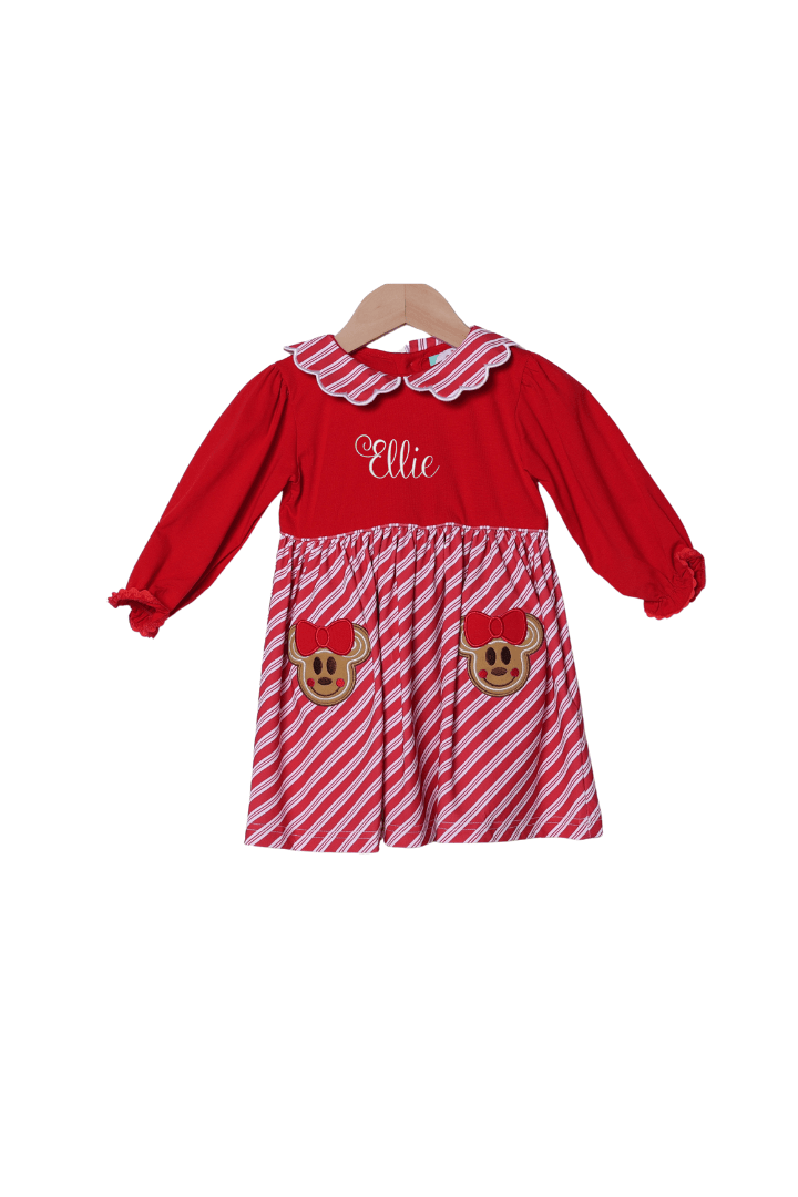 The Smocked Flamingo Apparel & Accessories Applique Candy Cane Gingerbread Mouse Dress
