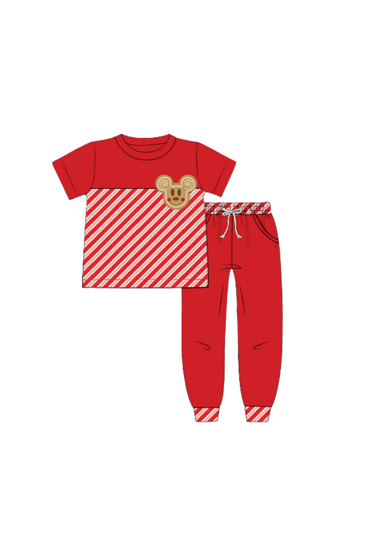 The Smocked Flamingo Apparel & Accessories Applique Candy Cane Gingerbread Mouse Jogger Set